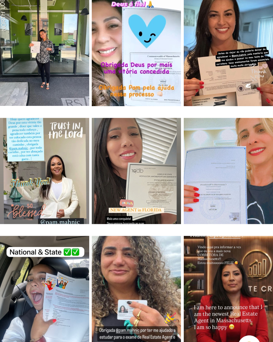 Pamella Mahnic's students holding their real estate licenses in the USA